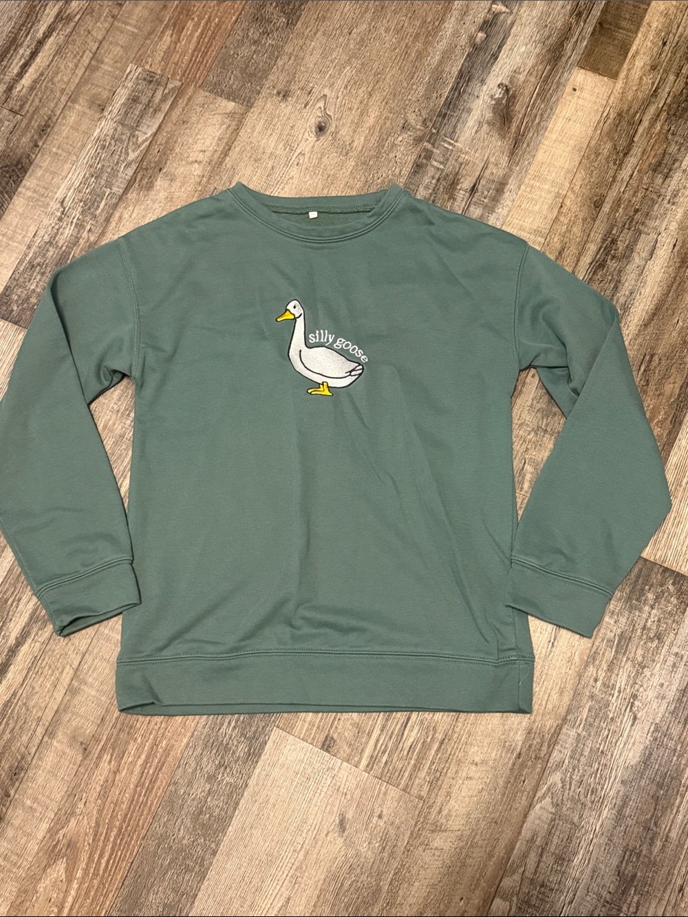 Silly Goose Green Sweatshirt Size M Cottagecore Embroidered